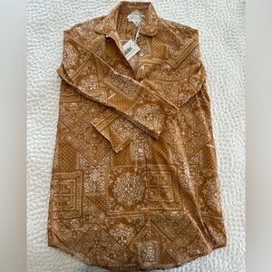 Julia Amory Husband Shirt in Tobacco Diamond Bandana